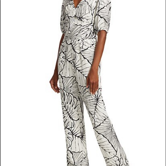 Marchesa Puff-Sleeve Front-Tie Linen Jumpsuit, SZ 6, new, $ 495 - Picture 4 of 8